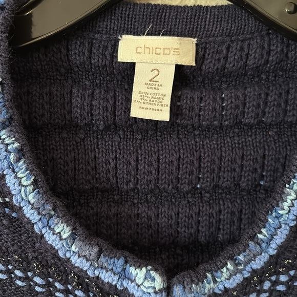 Women’s Chicos Knit Sweater Cardigan, Blue, Size 2 Large - Picture 4 of 5